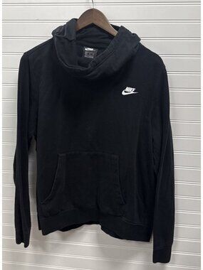 Nike Black Solid Pullover Hoodie Sweatshirt Swoosh RN 56323 Cowl Neck Size XL